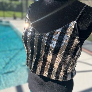Sequin Striped Black and Gold Women's Top